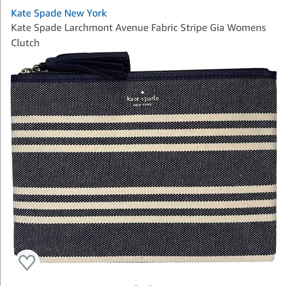 Kate ♠️ Spade Larchmont Stripe Navy Gia Clutch - Picture 6 of 8